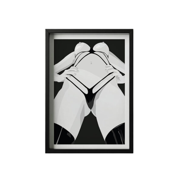 Contre plongée - Illustration érotique noir et blanc en lingerie