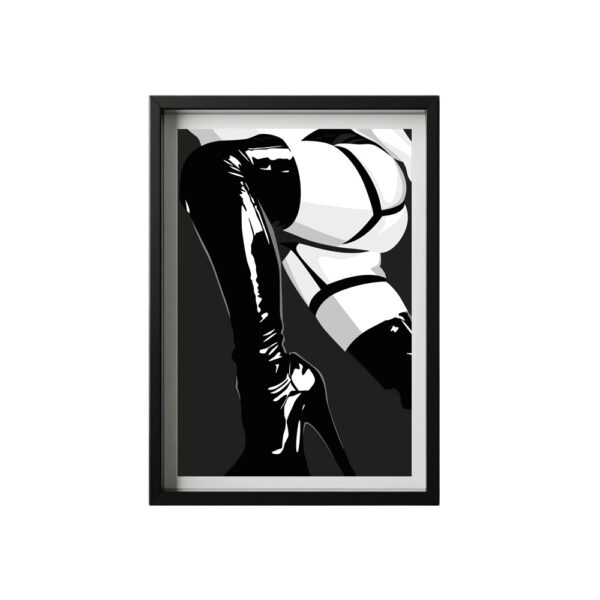 Quand le cuir épouse la peau et que chaque reflet devient une promesse - Illustration érotique noir et blanc